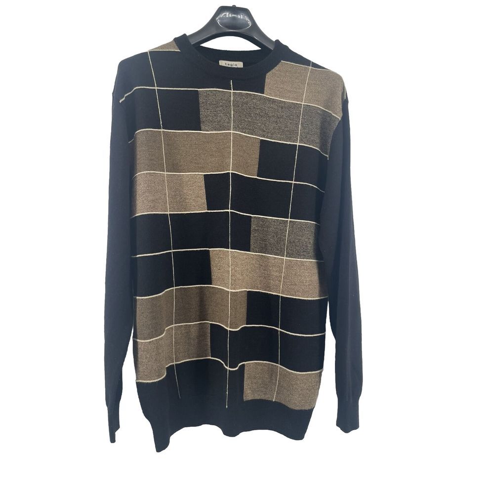 TAGIO Sweater Men's XL Wool Blend‎ Grandpa Textured Colorblock Dad Crewneck